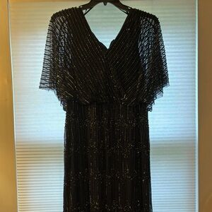 Adrianna Papell Black Ruffled Tiered Off-the-Shoulder Gown